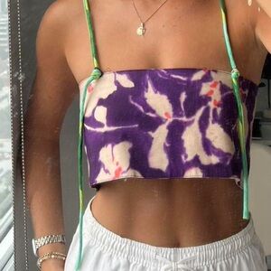 ZARA FLORAL LINEN BLEND TIE DYE CROP TOP NWOT